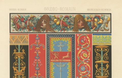 Greek-Roman Ornament Print, Classical Decorative Motifs & Borders, c.1869, close-up 4