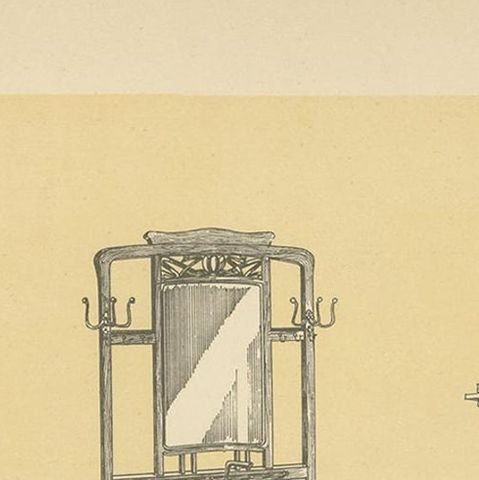 Antique Design Print of Entryway Furniture by Kramer, circa 1910, close-up 1