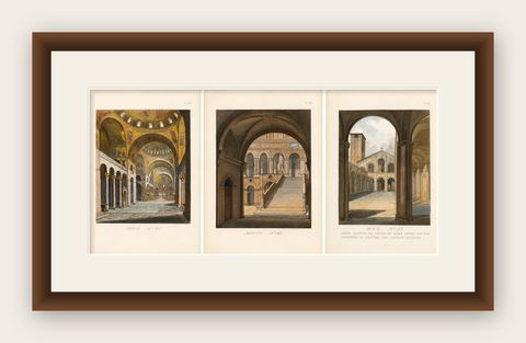 Three Antique Venetian Interior & Architectural Views, c.1845, shown framed