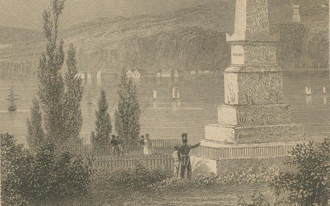 Antique Print of Wolfe and Montcalm Monument, Quebec, Canada, c.1850, close-up 2