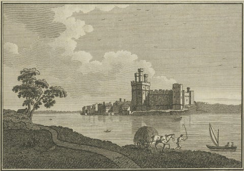 Caernarvon Castle in North Wales, Antique English Engraving by A.Hogg, ca.1785, close-up 3