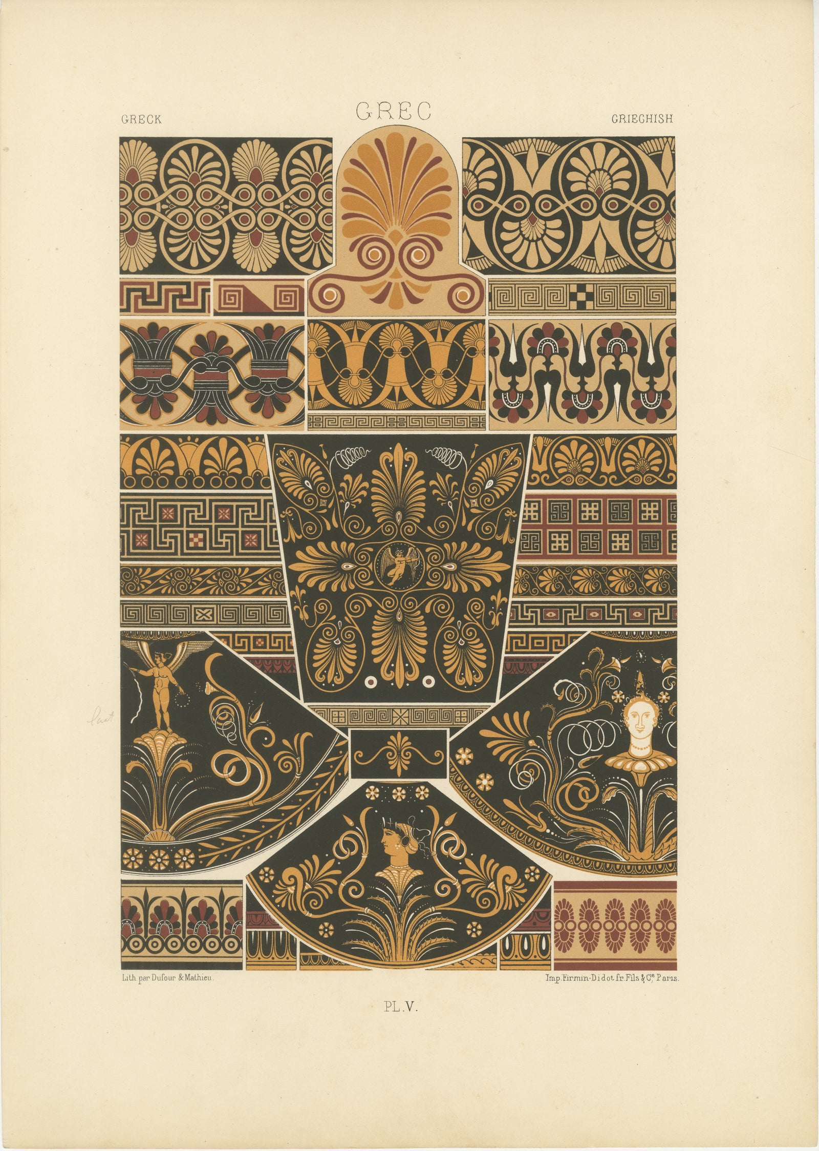 Ancient Greek Vase and Border Patterns, Classical Ornament, Plate V, ca.1890