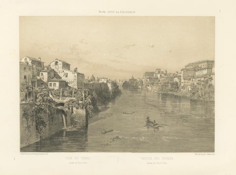 Rome Tiber View from Ponte Sisto, Antique Architectural Print 1869, close-up 1