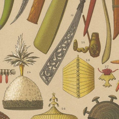 Pl. 95 Antique Print of Oceanian Decorative Objects by Racinet, 'circa 1880', close-up 2