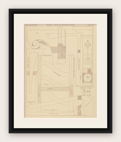 Pl. 79 Antique Print of Furniture Details by Kramer, circa 1910, shown framed