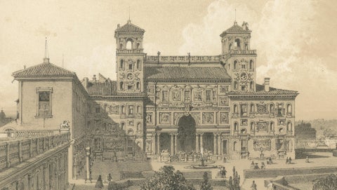 Villa Medici Rome, Seat of the French Academy, Antique Architectural Print 1869, close-up 3