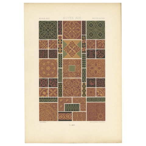 Pl. 46 Antique Print of Middle Ages Ornaments by Racinet, circa 1890