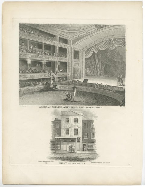 Old Print of Astley's Amphitheatre, South of Westminster Bridge, London, 1815, view 2