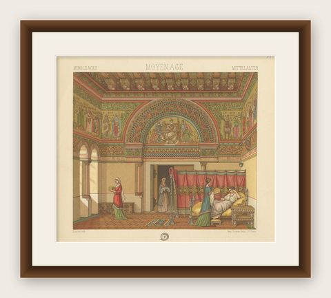 Pl. 31 Antique Print of Middle Ages Interior by Racinet 'circa 1880', shown framed