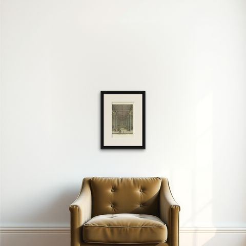Antique Print of the Interior of the Nieuwezijds Kapel, The Netherland, 1765, shown framed on a wall, true to size