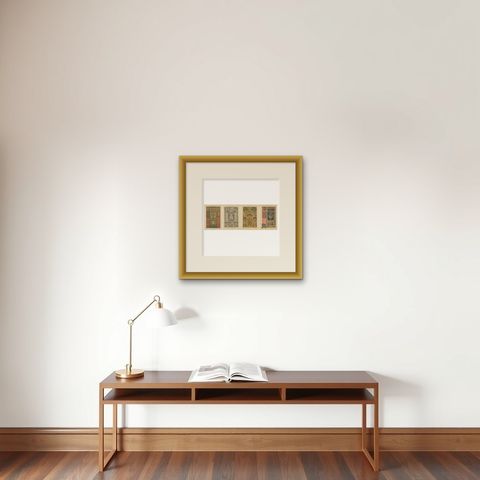 Compilation of Original Italian Renaissance Artistic Designs, Published in 1887, shown framed on a wall, true to size