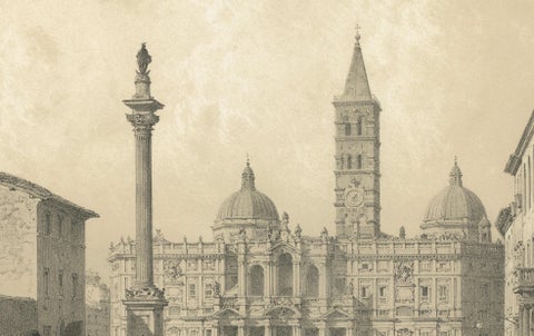 Basilica of Santa Maria Maggiore Façade, Rome, Benoist 1869 Lithograph, close-up 3