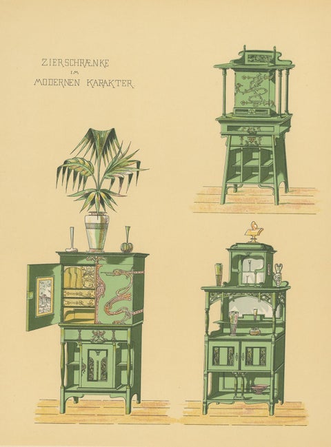 Pl. 14 Antique Print of Decorative Cabinets by Kramer 'circa 1910', view 4