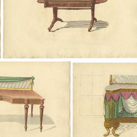Set of 10 Antique Prints of Various Furniture by Sheraton '1805', close-up 2