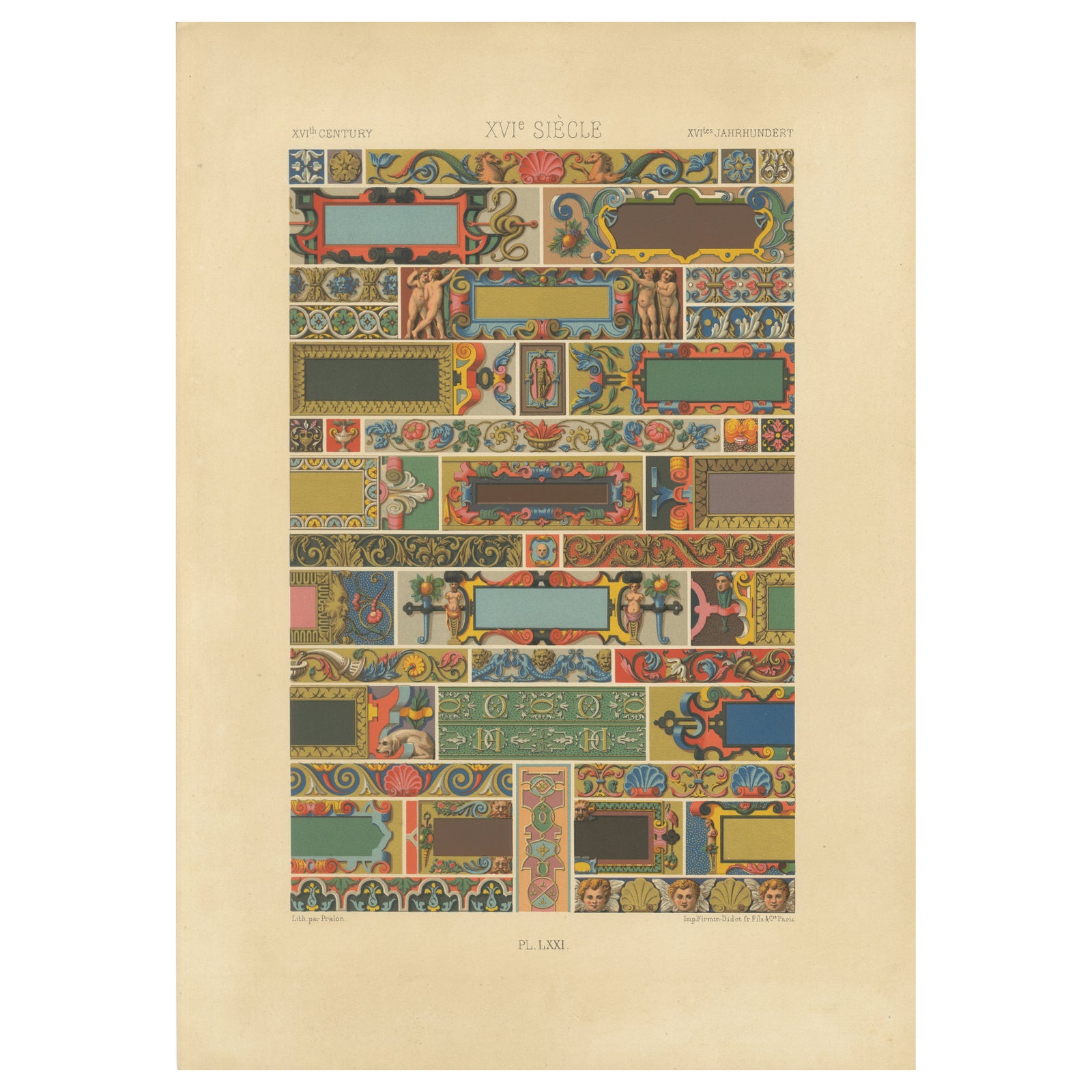 16th Century Renaissance Borders, Ornamental Panels, Plate LXXI, 1869