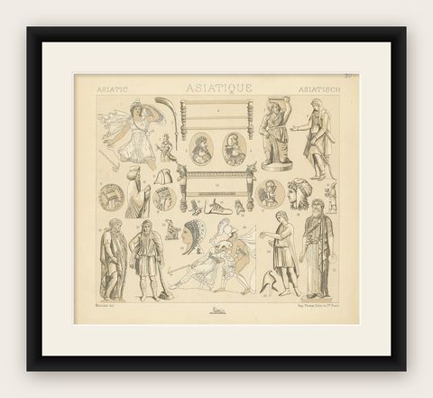 Pl. 30 Antique Print of Asiatic Decorative Objects by Racinet, 'circa 1880', shown framed
