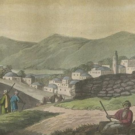 Antique Print of the Tomb of Lazarus by Ferrario '1831', close-up 1
