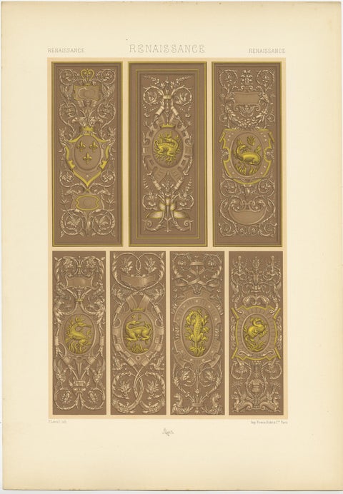 Pl. 90 Antique Print of Renaissance Panels from the Palace, Racinet 'circa 1890', view 2