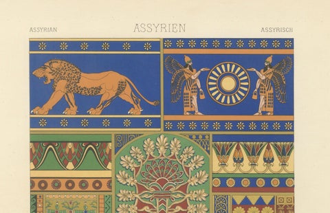 Assyrian Ornament Print, Color Lithograph of Ancient Motifs and Symbols, c.1869, close-up 5