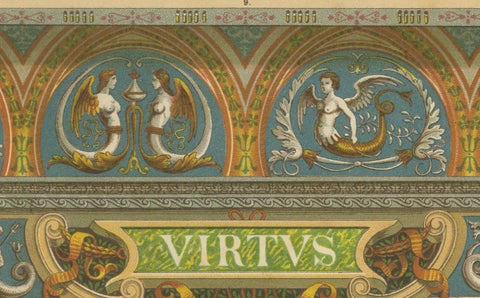 Italian Renaissance Architectural Frieze Print with Virtus Motto, 19th Century, close-up 5