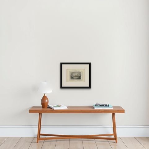 Antique engraving of Windsor Castle on the Thames, Berkshire, Tombleson, c.1832, shown framed on a wall, true to size