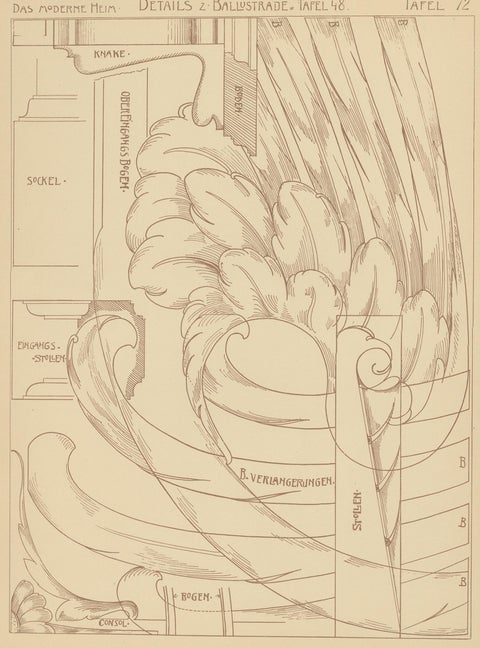 Pl 72 Antique Print of Furniture Details by Kramer, 'circa 1910', view 2