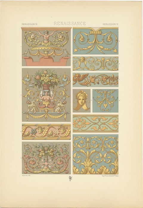 Pl. 95 Antique Print of Renaissance Ornament from Flemish, Racinet 'circa 1890', view 3