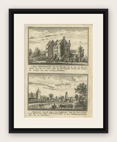 Antique Print of Kronenburg Castle Near Loenen, Utrecht, the Netherlands, c.1725, shown framed