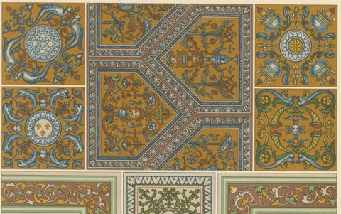 Renaissance Ceiling Designs, Antique Architectural Print, Plate LX, 1869, close-up 3