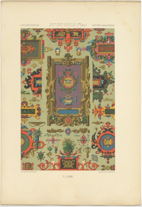 Pl. 72 Antique Print of XVIth and XVIIth Century Ornaments by Racinet (c.1890), view 4