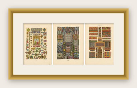 Set of Three Medieval, Celtic & Renaissance Ornament Chromolithographs, 1873, shown framed