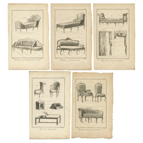 Set of 5 Antique Prints of Various Furniture by Benard 'c.1785'