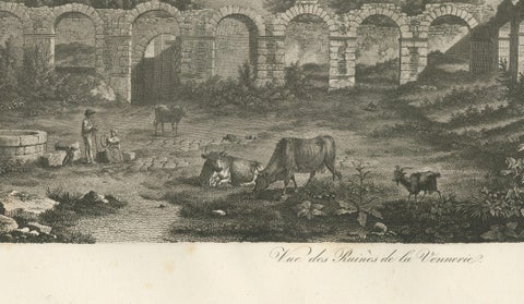 Vue des Ruines de la Vénerie, Architectural Ruins Copperplate Engraving, 1803, close-up 2