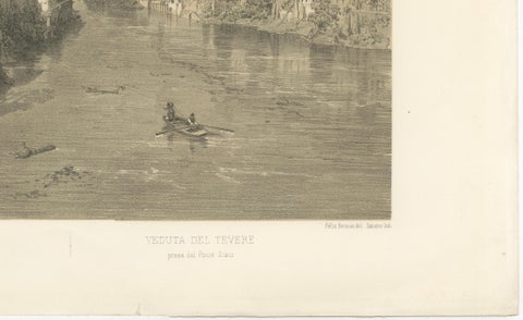 Rome Tiber View from Ponte Sisto, Antique Architectural Print 1869, close-up 4
