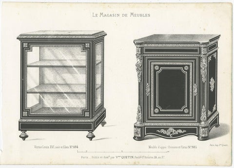 Set of 3 Antique Furniture Prints of Buffets and a Vitrine by Quetin, view 4