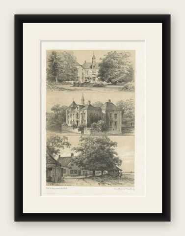 Antique Print of Haere Castle in Olst en Wijhe, Overijsel, The Netherlands, 1888, shown framed