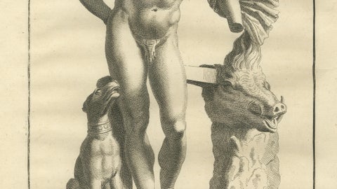 Meleager and the Calydonian Boar Antique Engraving, Montfaucon 1721, close-up 3