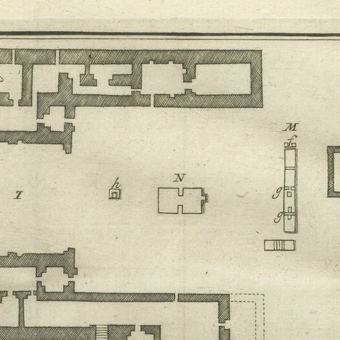 Temple and Buildings of the Labyrinth, Hawara, Floor Plan Engraving, Egypt 1776, close-up 4