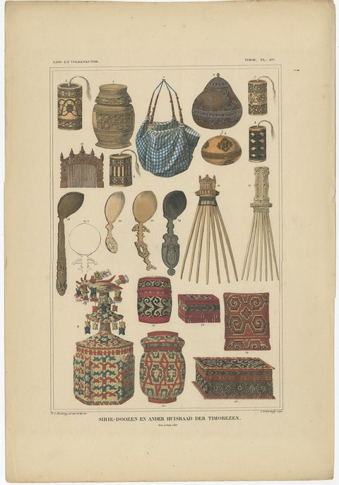 Antique Print with Various Furniture of Timor ‘Indonesia’, Temminck, circa 1840, view 2