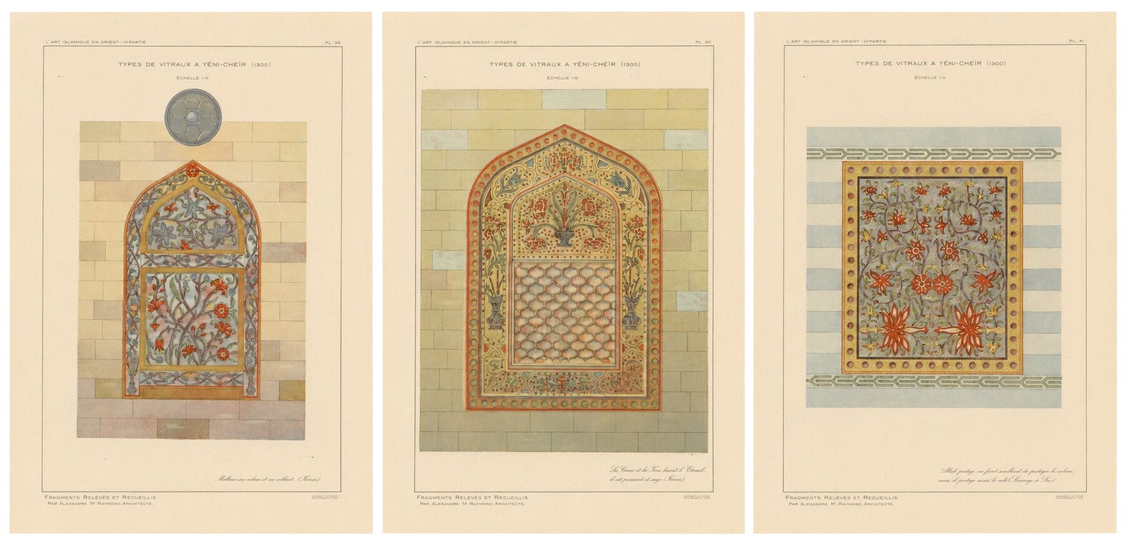 Antique Ottoman Stained Glass Designs, Yenişehir, Set of Three Plates, 1924