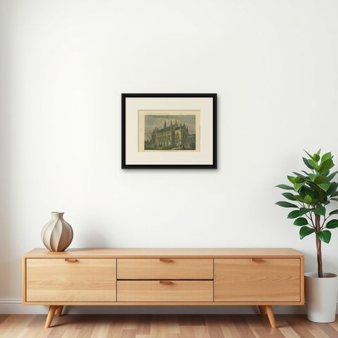Wilson Hall, Melbourne University, Australia, Gothic Revival Landmark, 1879, shown framed on a wall, true to size