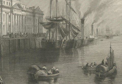 Engraving of Sackville Street and Customs House, Dublin, 1849, close-up 3