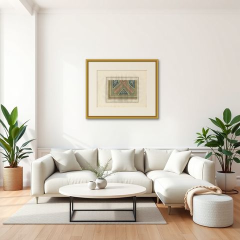 Antique Architecture Print of Ornaments ‘Tav. IX’ by Albertolli, shown framed in a room, true to size