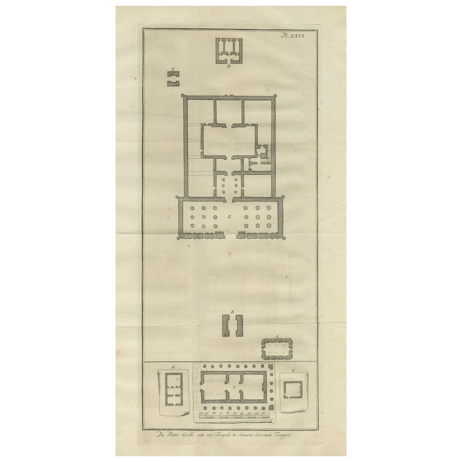Ancient Temple Plans at Amara and Tentyra, Egyptian Architecture c.1710