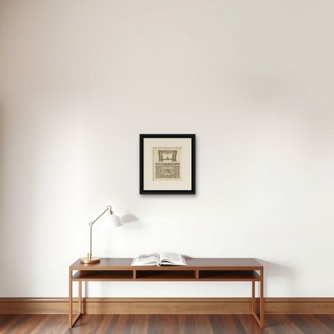 Pl. 89 Antique Print of European 17th Century Furniture by Racinet, circa 1880, shown framed on a wall, true to size
