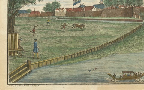 Batavia Castle and Parade Ground, Hand-Coloured Engraving by J.W. Heydt, 1738, close-up 1
