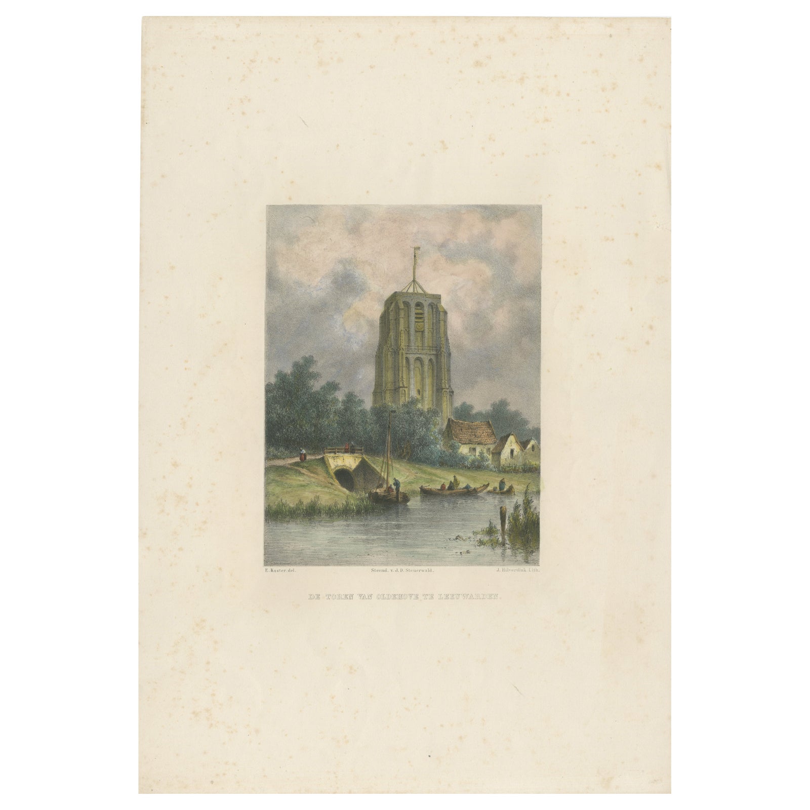 The Leaning Tower of Leeuwarden, Hilverdink’s Oldehove Lithograph, 1858