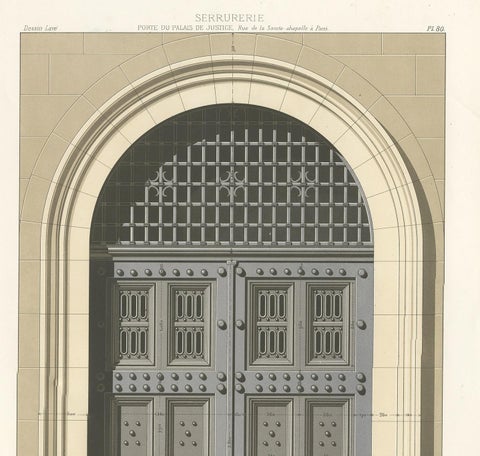 Architecture Print of the Palace of Justice in Paris by Delarue, circa 1880, view 3
