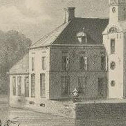 Antique Print of Ewsum Castle, Middelstum, the Netherlands, 1846, close-up 1
