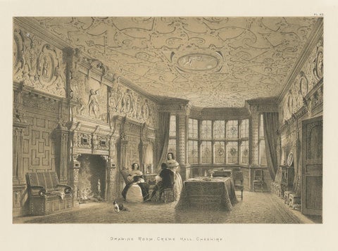 Antique Print of the Drawing Room of Crewe Hall by Nash, circa 1870, view 3
